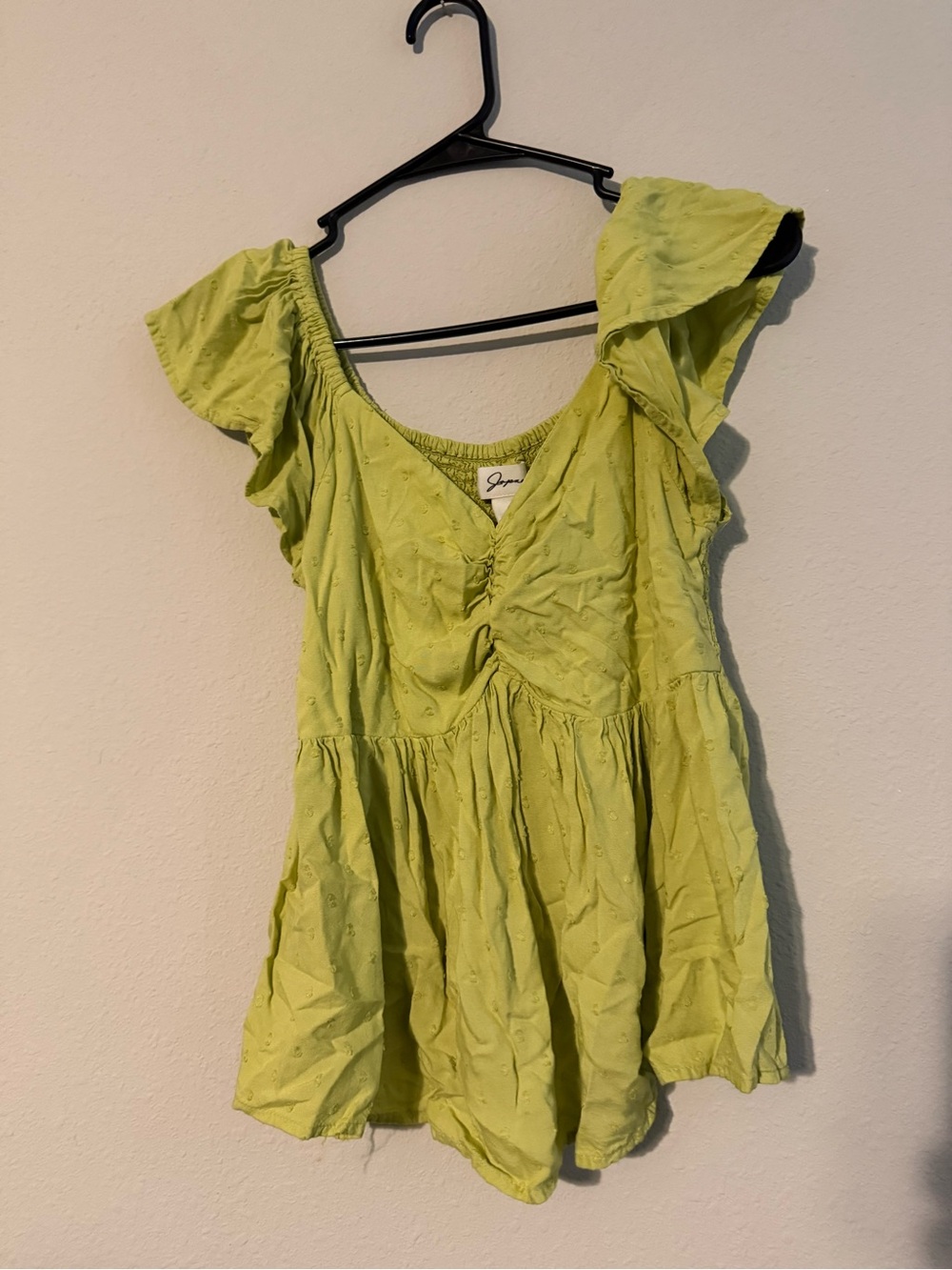 Japna Lime Eyelet Flutter-Sleeve Tunic Top